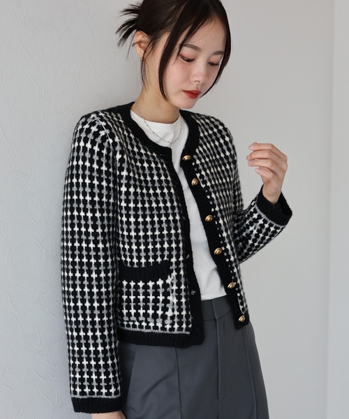 J by blue（ジェイバイブルー） カーディガン ツイード風ジャガード