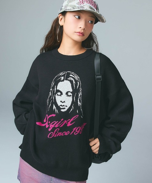 X-girl（エックスガール） ニット セーター CURSIVE LOGO AND FACE