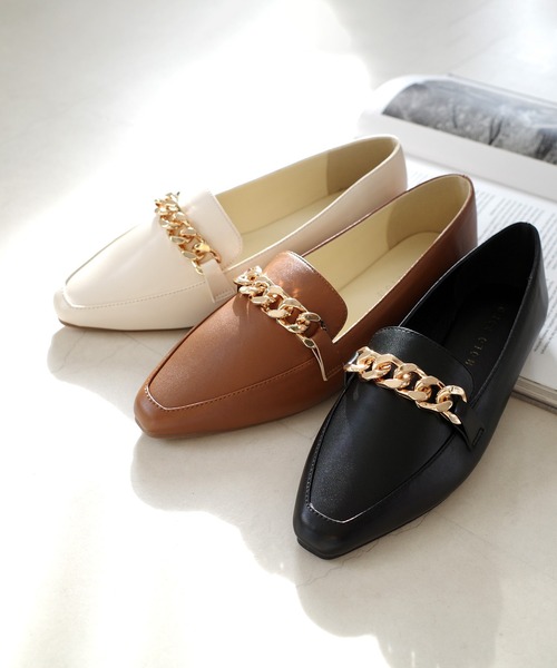 AmiAmi（アミアミ） ローファー 軽量ゴールドチェーンアーモンドトゥ