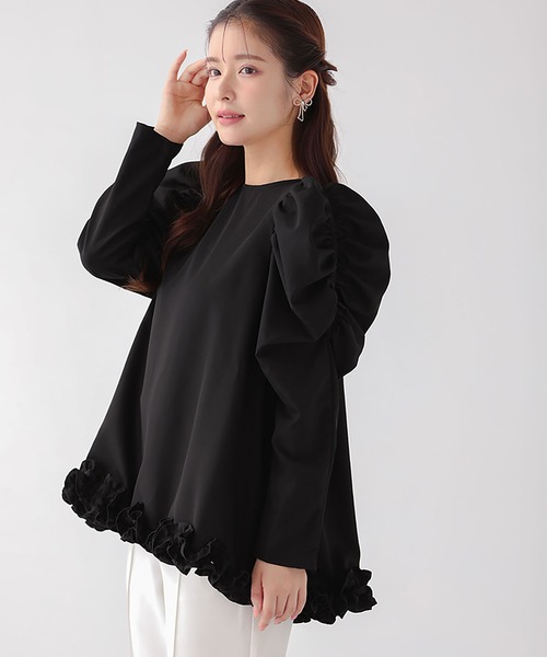 Fit more（フィットモア） tシャツ 裾フリルギャザースリーブブラウス