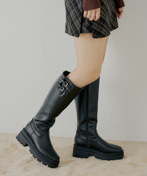 Chico（チコ） ブーツ 厚底ベルトデザインロングブーツ レディース