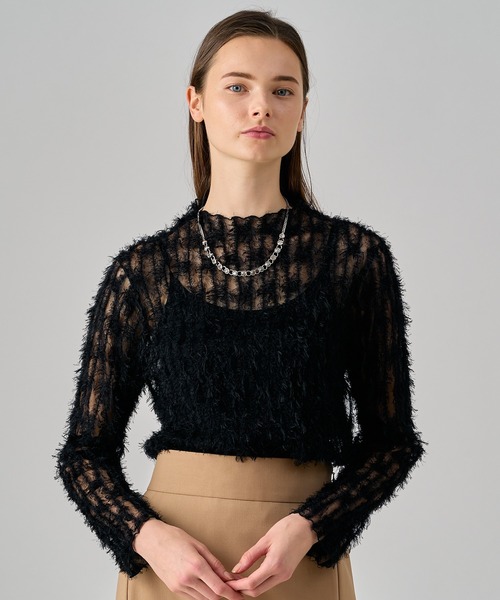 ANAYI（アナイ） tシャツ フェザーチュールモックネック プルオーバー