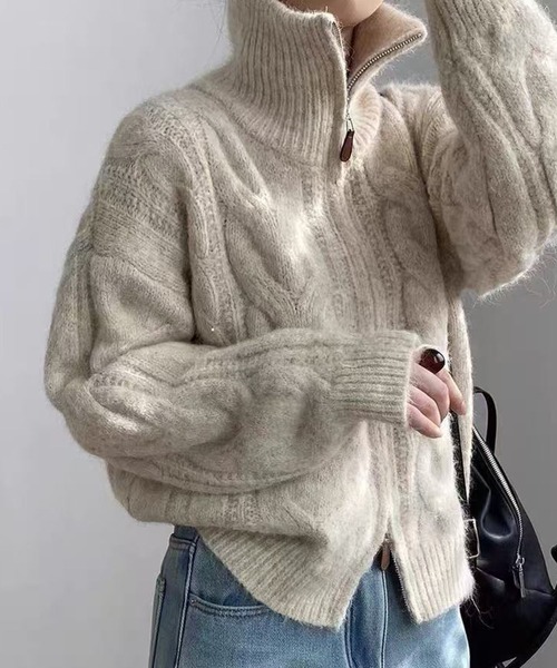 meJane（ミージェーン） カーディガン ダブルジップ ケーブルニット