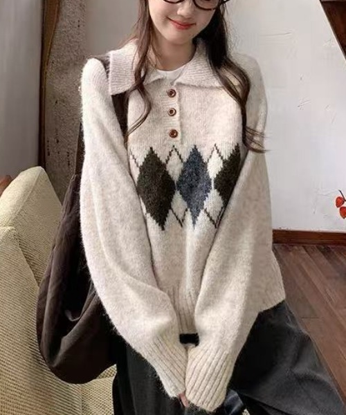 Achic（アシック） ニット セーター アーガイル柄 ニットカーディガン