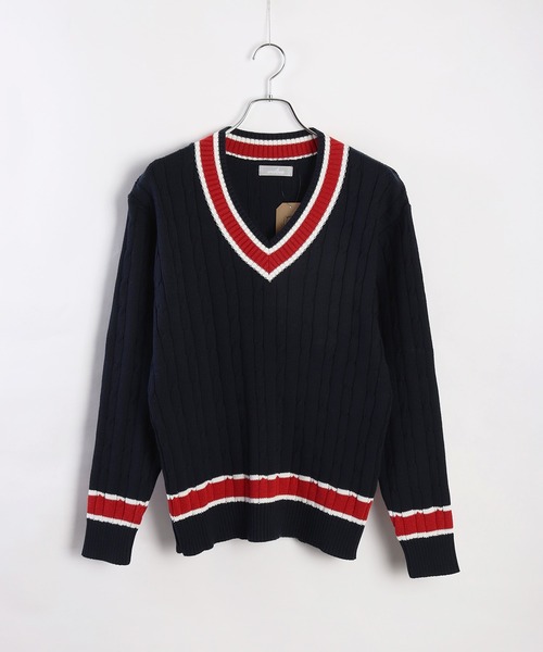 WESTSEA（ウエストシー） セーター ニット 日本製 ケーブル編み V