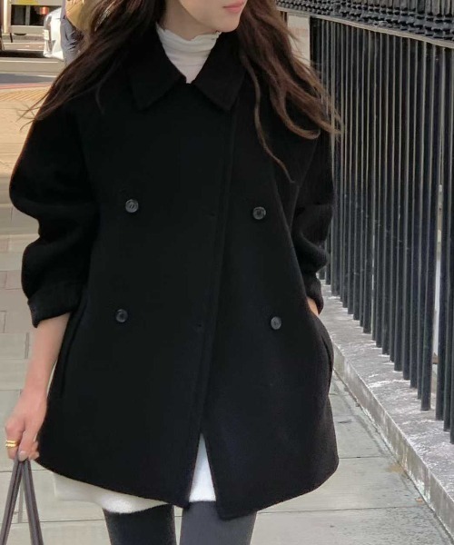 FAVORITO ピーコート pコート 襟付きダブルブレストメルトンコート