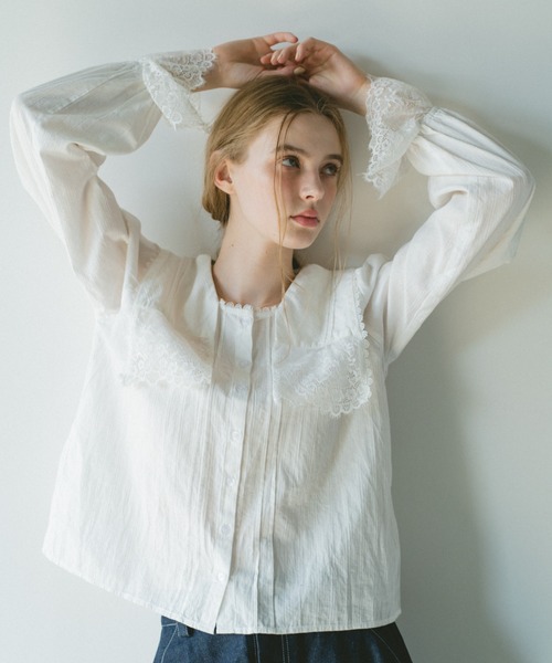 ブラウス シャツ vintage square lace collar blouse / 襟デザイン