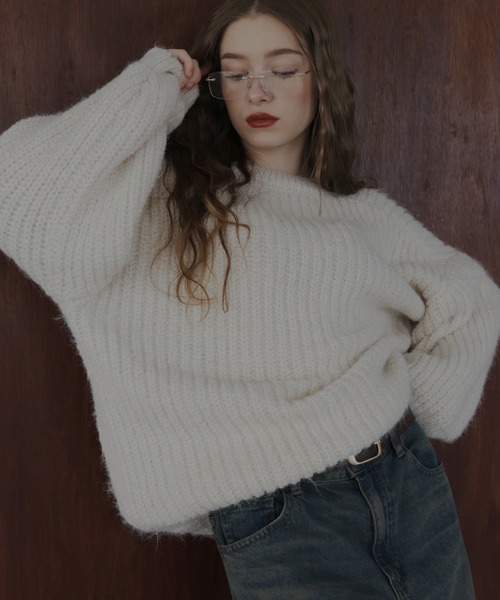 Mili affinity ニット セーター ボリュームスリーブ畦編みクルーネック