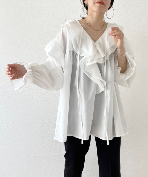 wee9s（ウィークス） ブラウス シャツ big collar frill blouse / 付け