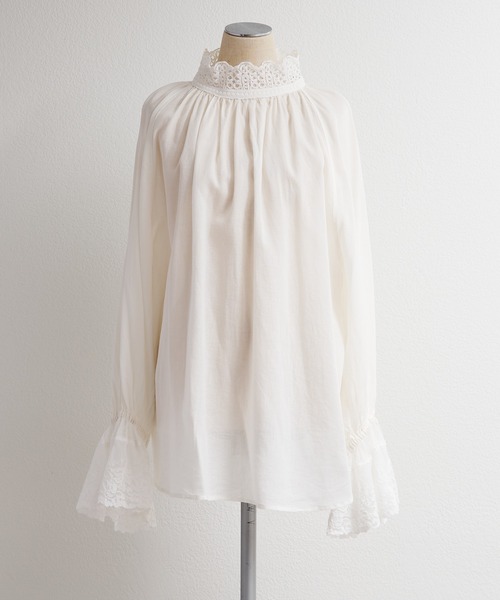 pual ce cin ブラウス シャツ 襟袖レースプチハイネックブラウス