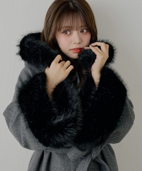 Chico（チコ） ポンチョ 「4色展開」ファー襟ケープコート レディース