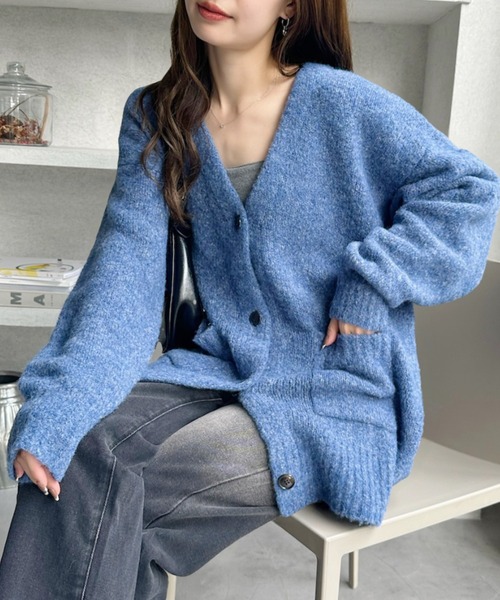 TREOVER カーディガン 「6色展開」軽くて暖かい ブークレ Vネック