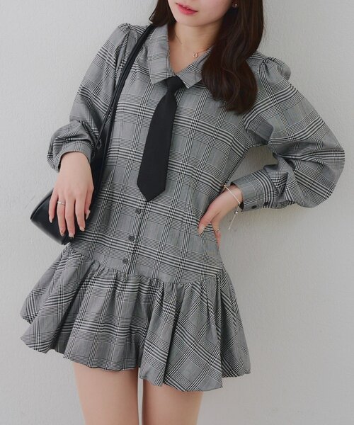 ANOTHER BRANCH OLIVE des OLIVE ワンピース ネクタイ付裾バルーンミニ