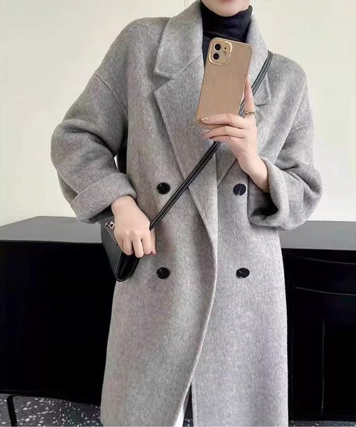 コート チェスターコート ダブルブレスト ウールライクロングコート