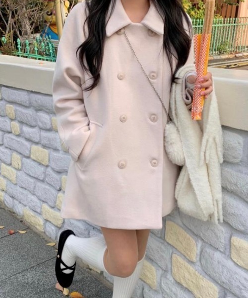 ピーコート pコート ダブルバックルに襟付きコート レディース