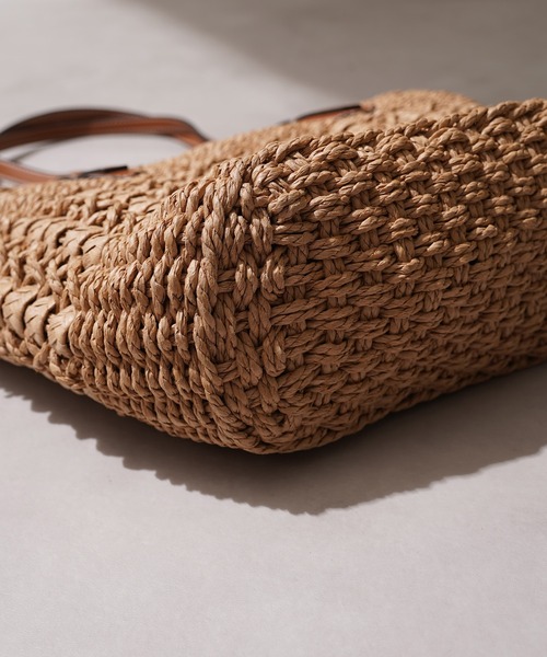 トートバッグ PU使い 編み込み かごバッグ / PU woven basket bag