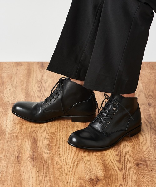 PADRONE バックジップ レースアップ チャッカブーツ 42 ブラック