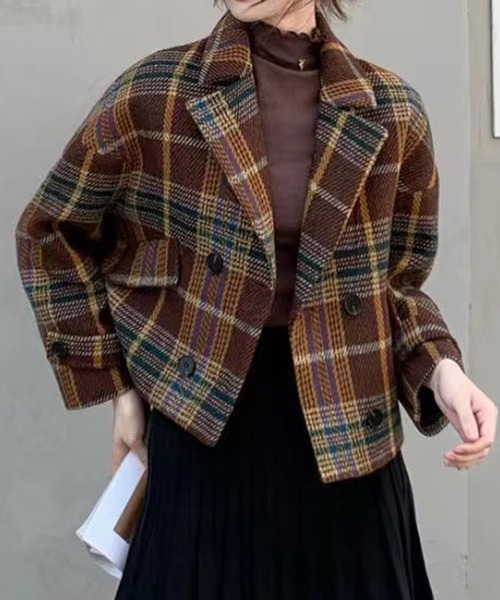 DAY CLOSET ピーコート pコート レディース レトロチェック柄ショート