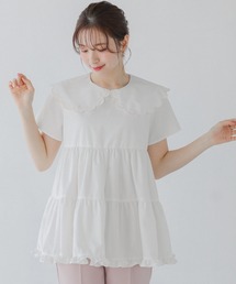 Fit more（フィットモア） ドット刺繍スカラップカラーギャザー