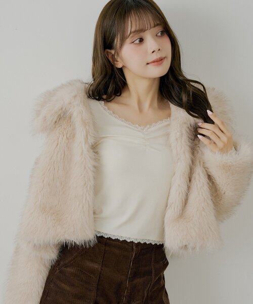 Chico（チコ） tシャツ 前後2wayレースギャザーロンT レディース