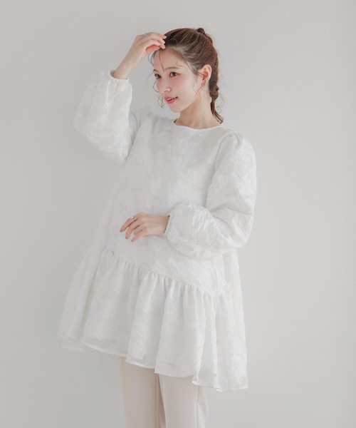 Fit more（フィットモア） ジャガードパフスリーブチュニック