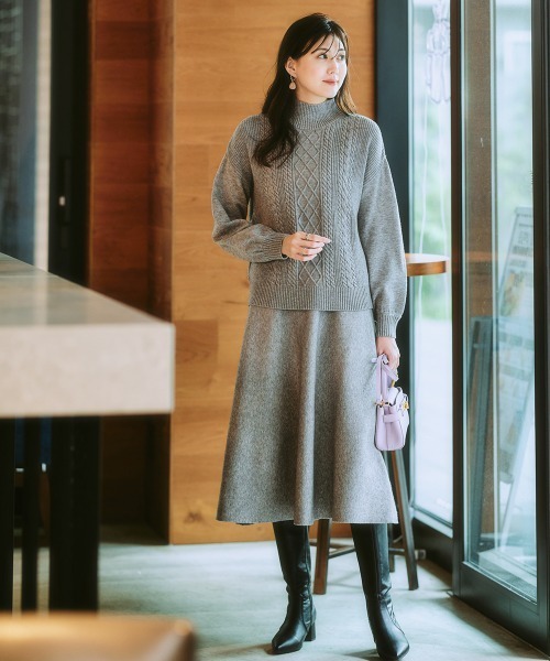 7days Life Styling ニット セーター フロントケーブル編みハイネック