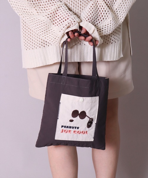 PEANUTS トートバッグ (ACT)「PEANUTS」フェイス 刺繍 ナイロン ミニ