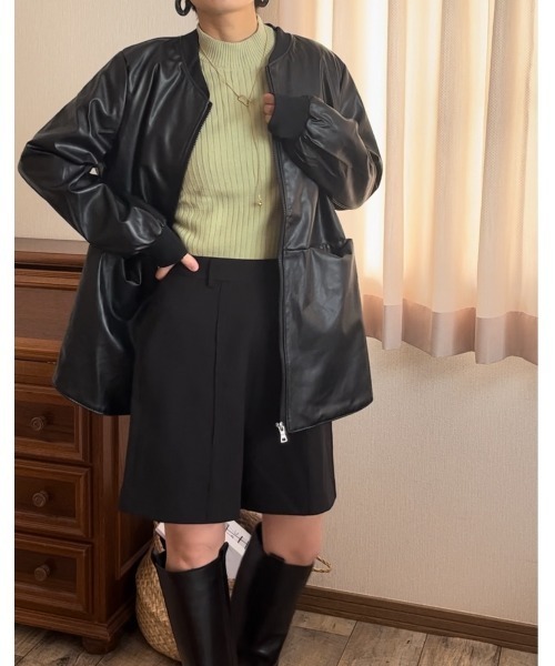 レザージャケット ライダース PUノーカラージャケット レディース