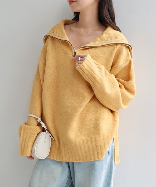 andme（アンドミー） ニット セーター セーラーカラー長袖ハーフジップ