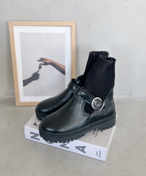 Loueme ブーツ ニットドッキングベルトソックスブーツ レディース