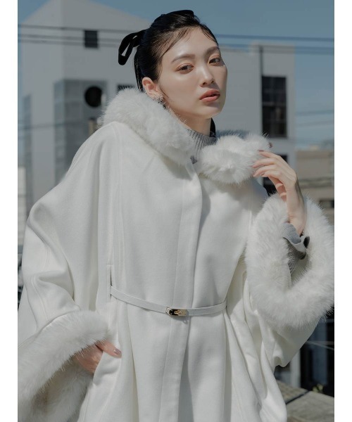 RANDA（ランダ） ポンチョ 2WAY ファー付きミドルケープコート