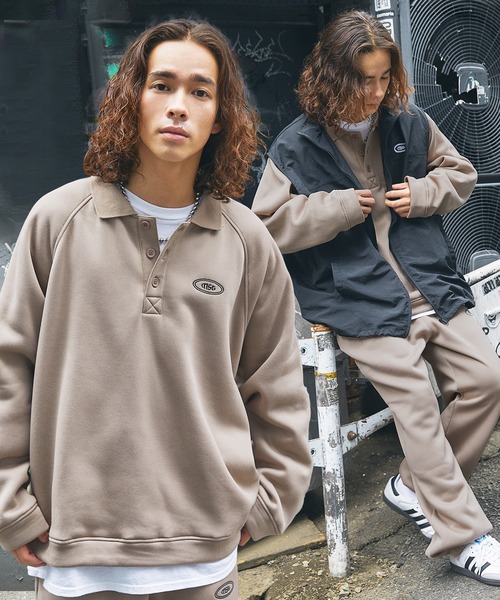 トレーナー スウェット 「 セットアップ 」ロゴ刺繍襟付きスウェット+