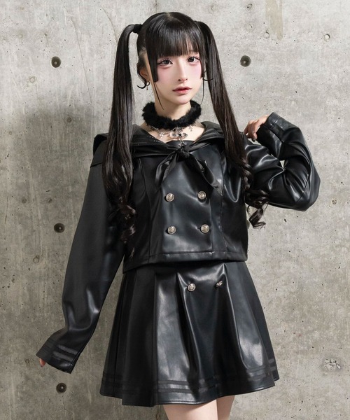 Amilige（アミリージュ） セットアップ PUレザーセーラーセットアップ