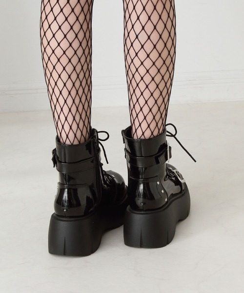 DearMyLove ブーツ スタッズ闇闇レースアップ厚底スニーカーブーツ