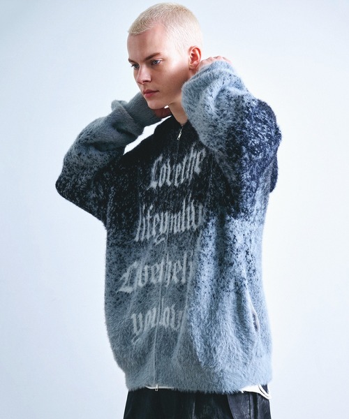 Revo. パーカー Y2K グランジ ロゴジャガード シャギーニット ダブル