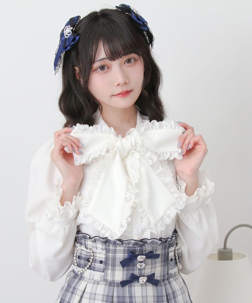 DearMyLove ブラウス シャツ レースフリルたっぷり上品ボウタイリボン