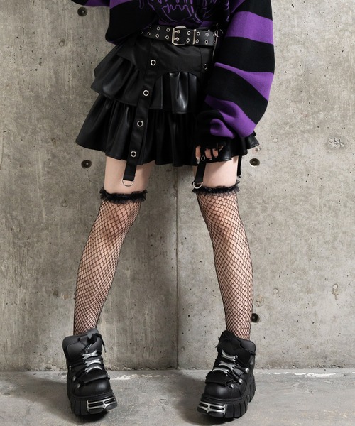 Amilige（アミリージュ） スカート ハトメベルト付きPUフレアスカート