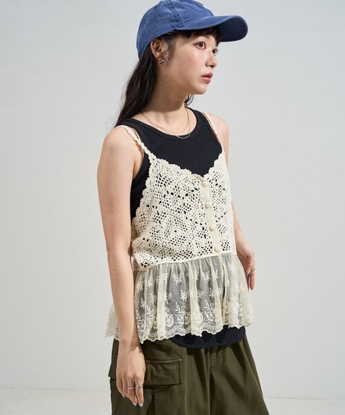 FREAK'S STORE（フリークスストア） キャミソール かぎ針ドッキング