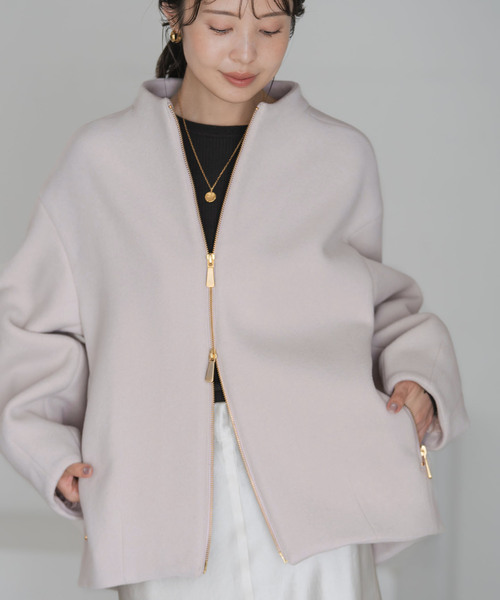 NOBLE（ノーブル） ノーカラーコート コート MTRレイズドネックジップ