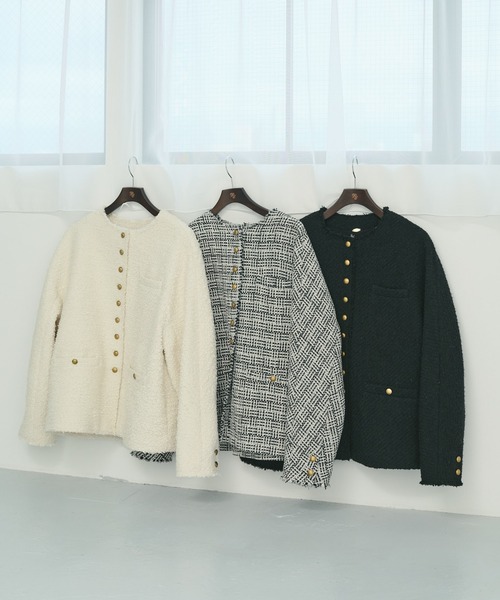 pual ce cin ジャケット ノーカラージャケット アソート ツイードノー