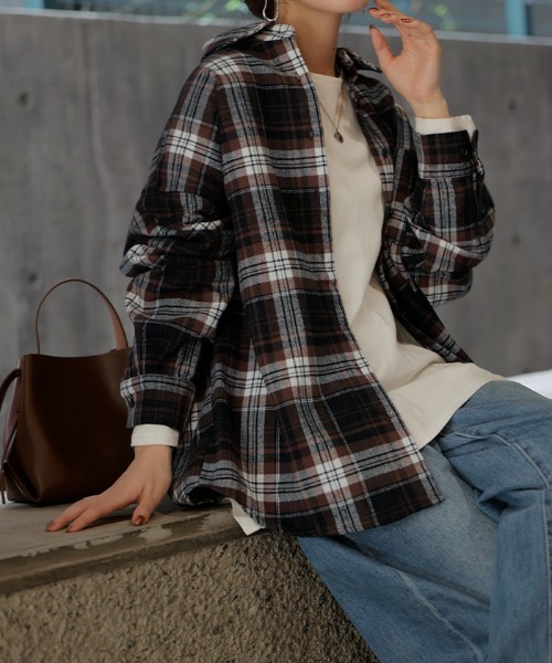 HUG.U（ハグユー） ブラウス シャツ こなれチェックシャツ 「柔らか 綿