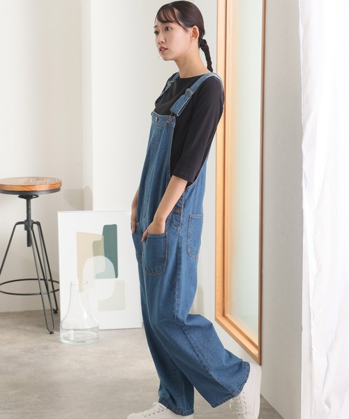 ElegChic サロペット オーバーオール フロントダブルポケットデニム