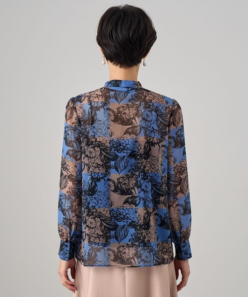 ANAYI（アナイ） ブラウス シャツ チェックフラワープリントボウタイ