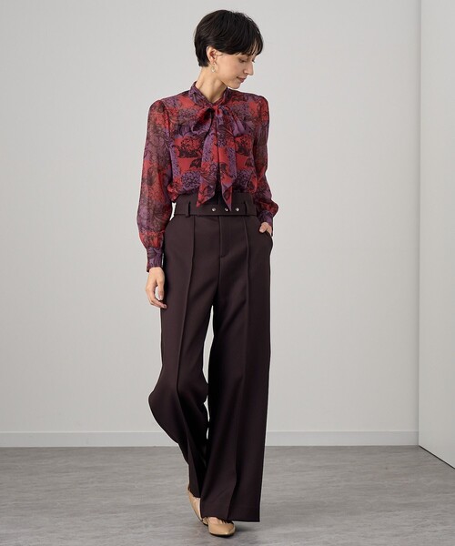 ANAYI（アナイ） ブラウス シャツ チェックフラワープリントボウタイ