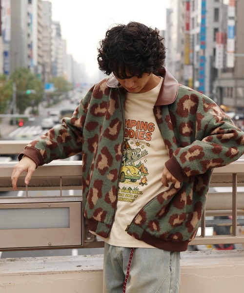 カバーオール HOOK -original- レトロ古着風 PU襟レオパード調メルトン