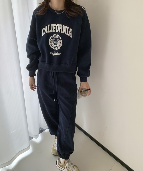 LOWO セットアップ フロントプリント スウェット トレーナー ワイド