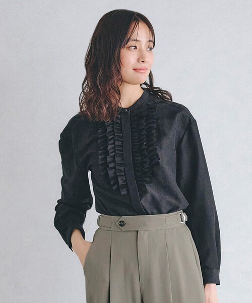 grove（グローブ） ブラウス シャツ スパンビンテージフリルブラウス