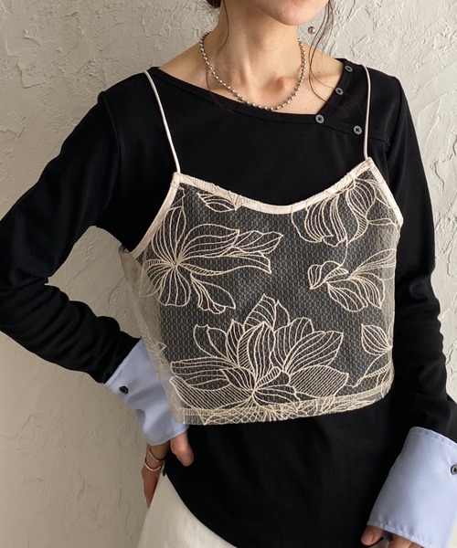 She's Closet キャミソール 花柄刺繍シアー ビスチェ チュール