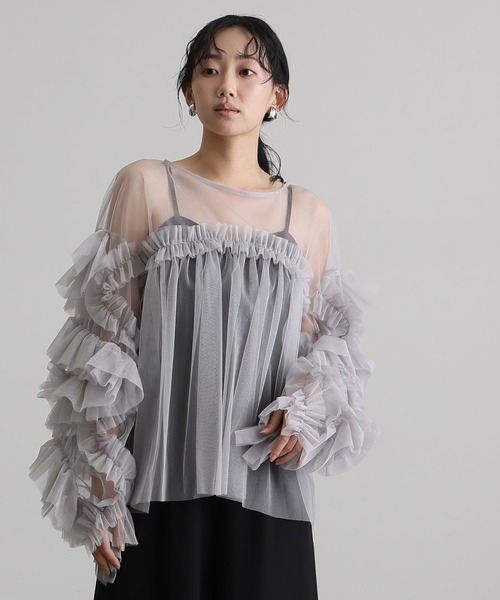 atlo（アトロ） カーディガン ギャザーチュールトップスオケージョン