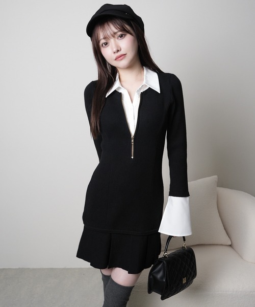 LIP SERVICE（リップサービス） ワンピース フロントZIPニットプリーツ